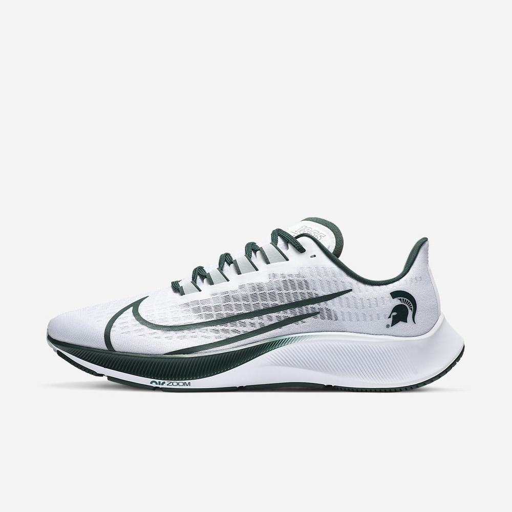 Chaussure De Running Nike College Zoom Pegasus 37 (Michigan State) Blanche 5802-679 White/Pure Platinum/Pro Green/Silver Wing Homme | EKZ-96045407